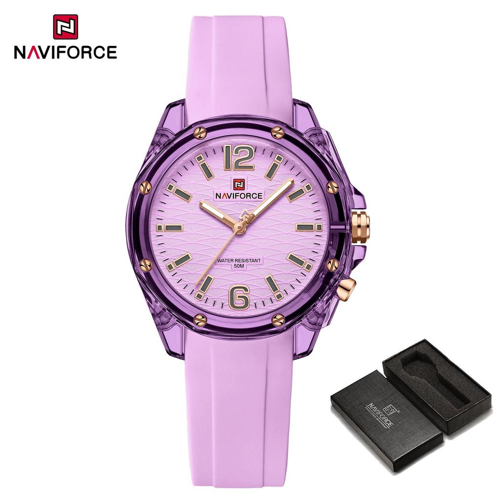 Naviforce Women's Simple Watch Quartz Movement Luminous Pointer Waterproof 50m Silicone Strap Lightweight Women's Girls Casual Fashion Watch NF6103