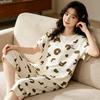 Summer cool air-conditioned room pajamas women's summer round neck short-sleeved cropped pants three-piece set high-end loungewear