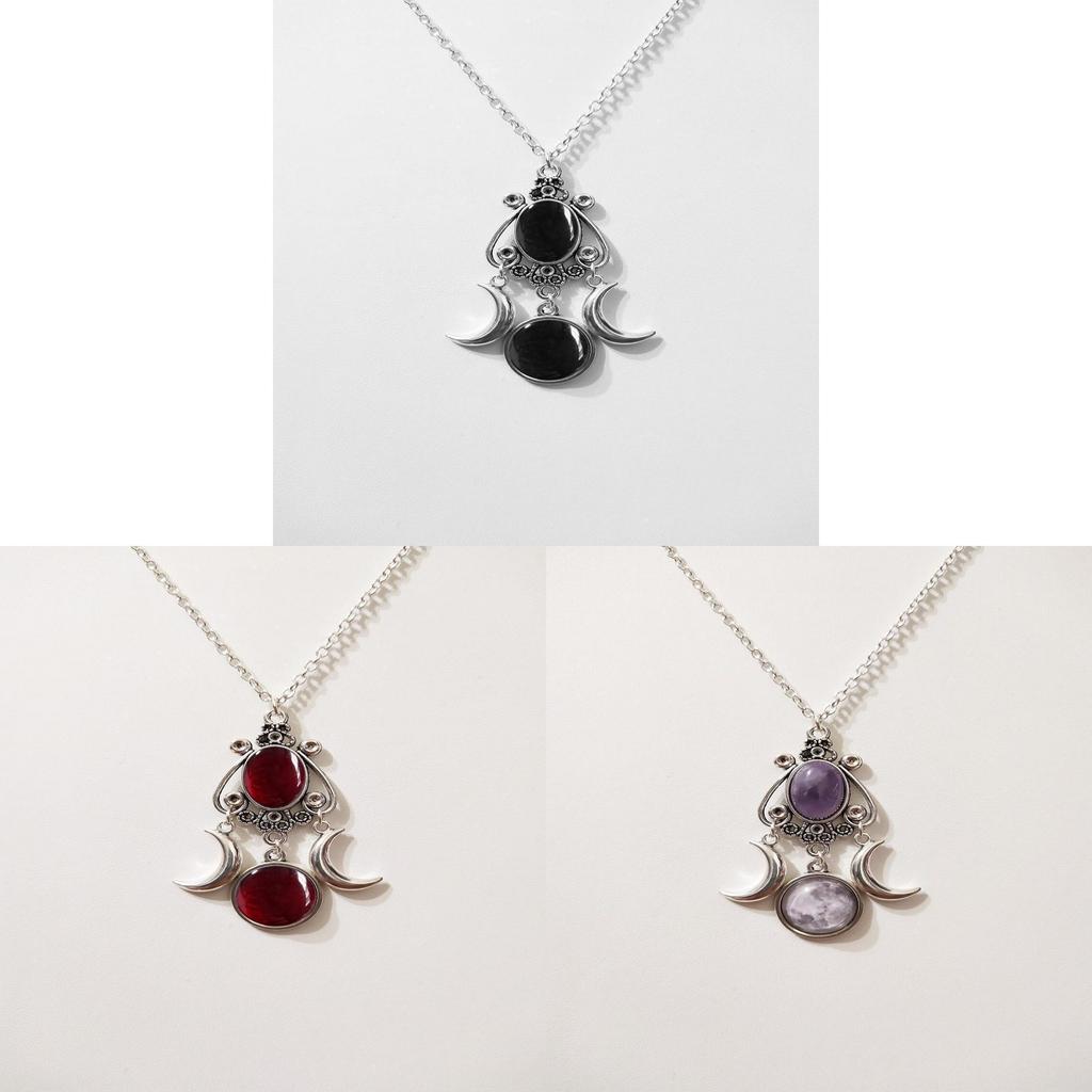 Moon Goddess Necklace With Amethyst Beads Vintage Alloy Jewelry For Women