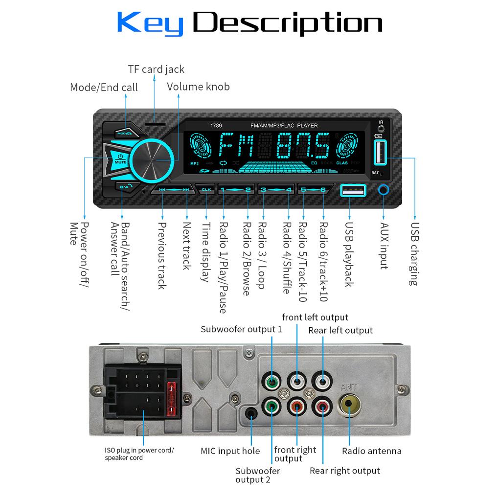 Car Radio 1 Din MP3 Player FM Audio Music USB SD Digital Bluetooth with In Dash Slot AUX Input Car Radio Stereo MP3 Player
