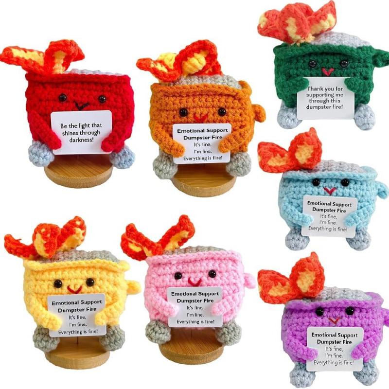 Adorable Handcrafted Crochet Emotion Support Plush Garbage Bin Decorative Figure Gift In Vibrant Colors For Modern Home Decor