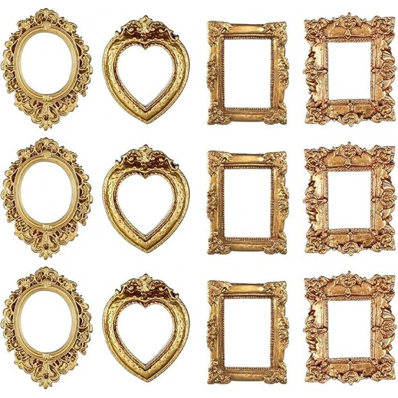 Mini Vintage Resin Picture Frame Cute Antiqued Small Photo Frame for Dollhouse Ornaments Desktop Display DIY Craft Gifts