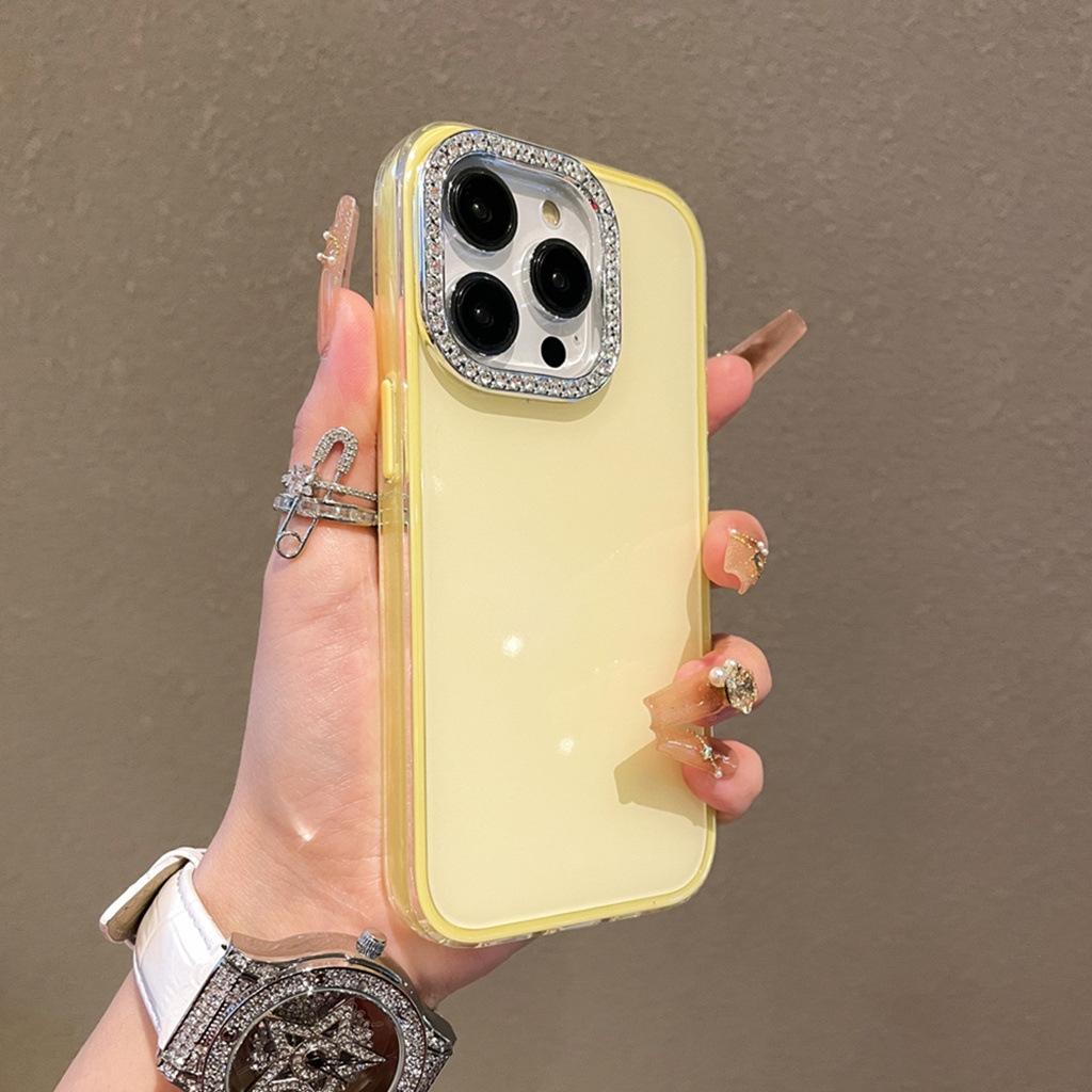 Jelly solid color mobile phone case is suitable for Apple 16promax large hole material TPU electroplated rhinestone iPhone14 set