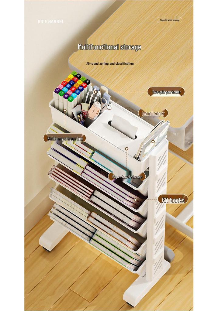 Adjustable Floor-Standing Multi-Layer Bookshelf for Home or School