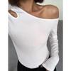 Mode Schrägen Kragen Off-schulter Langen ärmeln T-shirts Frauen Frühling 2024 Neue Solide Slim Fit Crop Top Sexy aushöhlen Tees Shirts