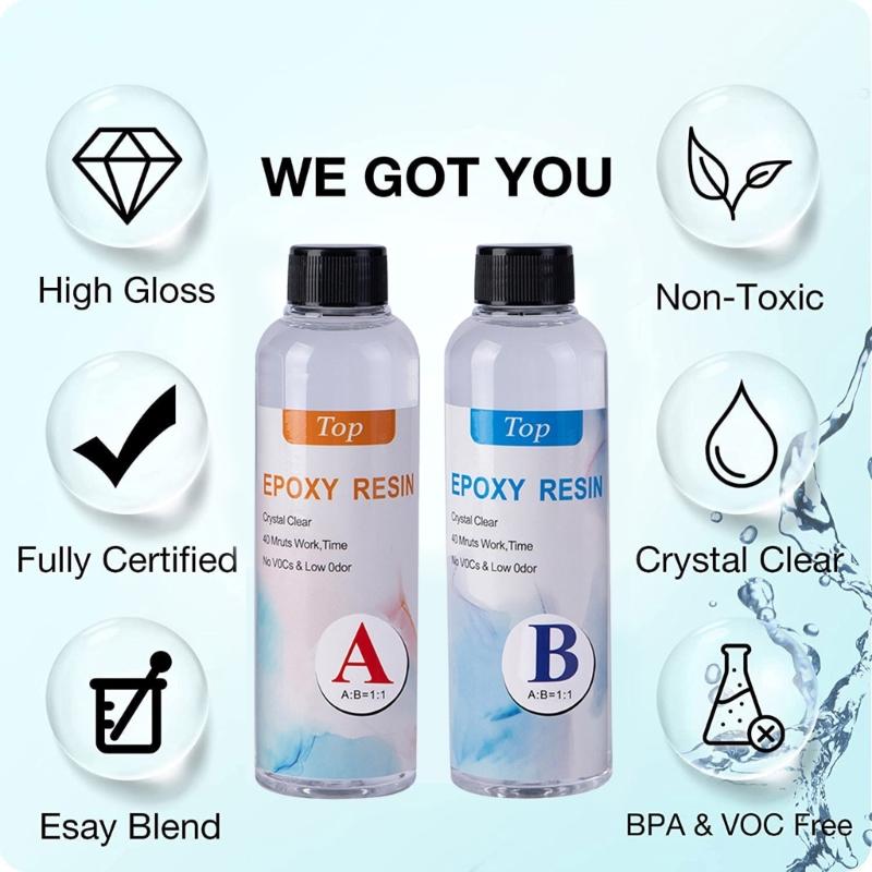 Kit Resina Epossidica Trasparente Cristallo per Arte, Gioielli, Artigianato, Resina Rivestimento e Indurente, Bicchieri Misurino, Bastoncini, Guanti in Gomma