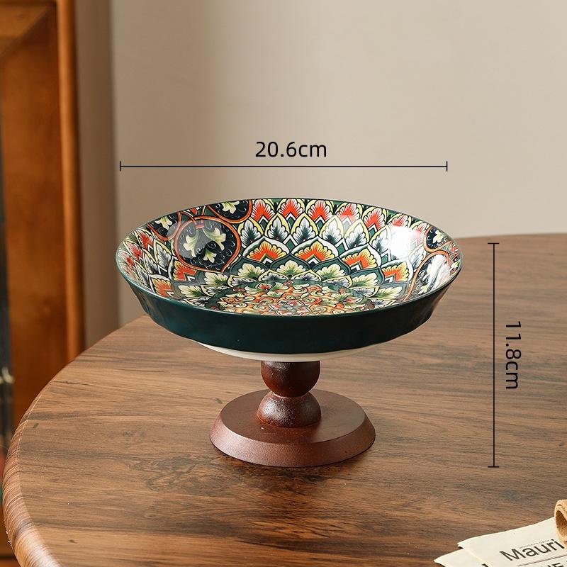 

High-sided Fruit Plate Ceramic Decorative Plate Candy Bowl Cake Tray Desktop Storage Container Kitchen Organizer Decorative Tray
