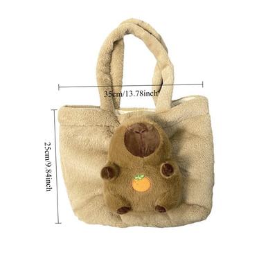Large Capacity Capybara Plush Handbag Cartoon Capibara Fluffy Doll Tote Bag Commuter Bag Individuality Birthday Gift Room Decor
