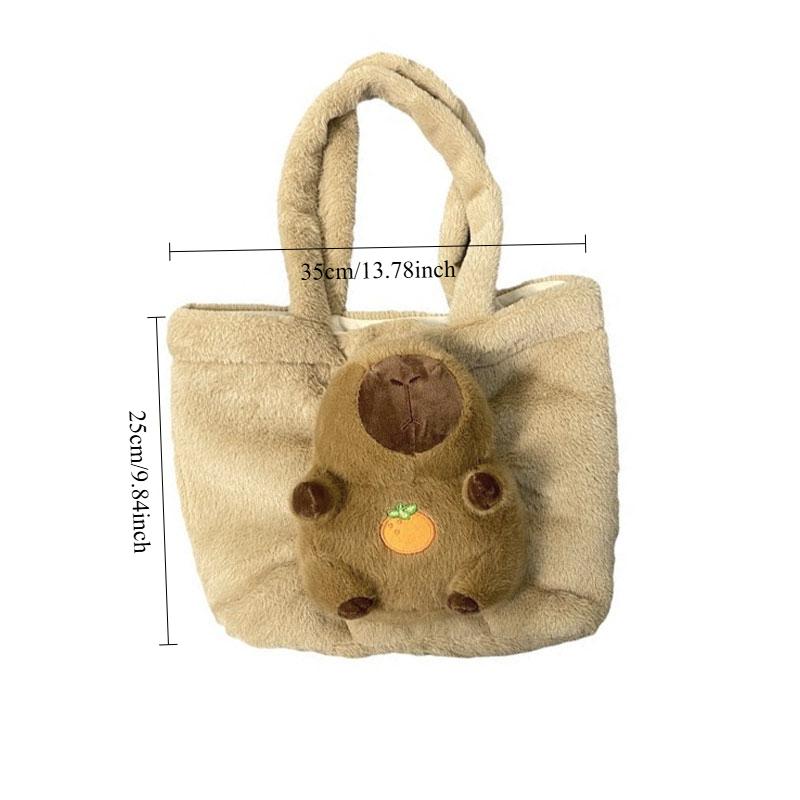 Large Capacity Capybara Plush Handbag Cartoon Capibara Fluffy Doll Tote Bag Commuter Bag Individuality Birthday Gift Room Decor