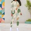Women Plus Size Two Piece Set Round Neck Long Sleeve Printed Top And Fitted Pants