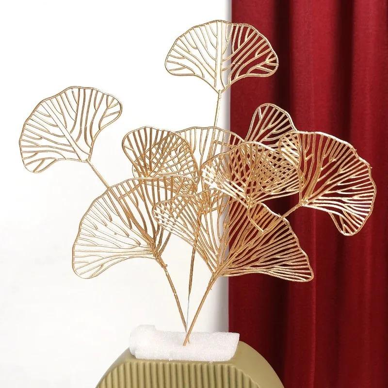 1/3/5Pcs Maple Leaves Gold Artificial Flowers Eucalyptus Home Decoration Outdoor Party DIY Tree Branch Accessories Wedding Decor
