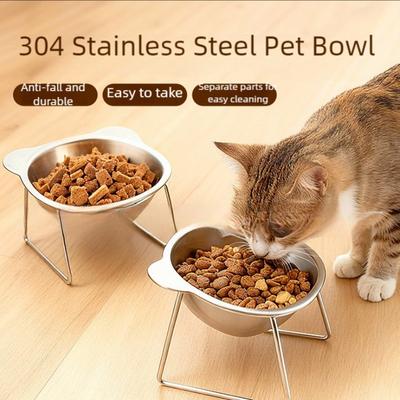 Erhöhtes Haustier-Napfset aus Edelstahl - Verstellbarer Hals-Gesundheitsfutterständer mit rutschfester Basis für Katzen & Hunde (Futter- und Wassernapf inklusive)