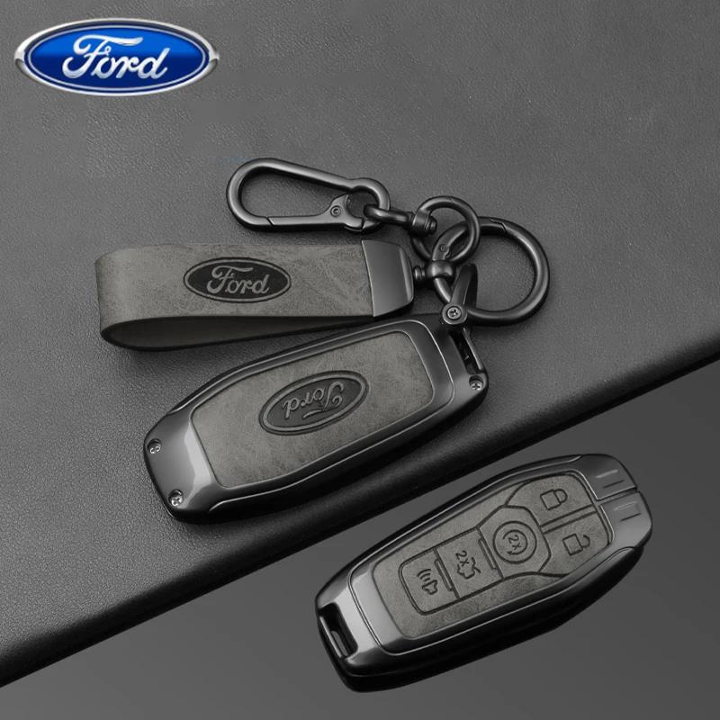Autoaufkleber Ford Zinklegierung Leder Auto Schlüsselhülle Abdeckung Schutzschale Für Ford Fusion Mondeo Mustang F-150 Explorer Edge 2015