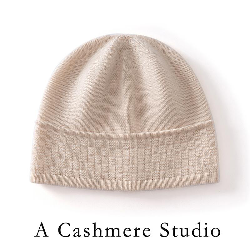 High Quality 100% Cashmere Knitted Hats Winter Warm Adult Women Beanie Fashion Solid Jacquard Hedging Caps