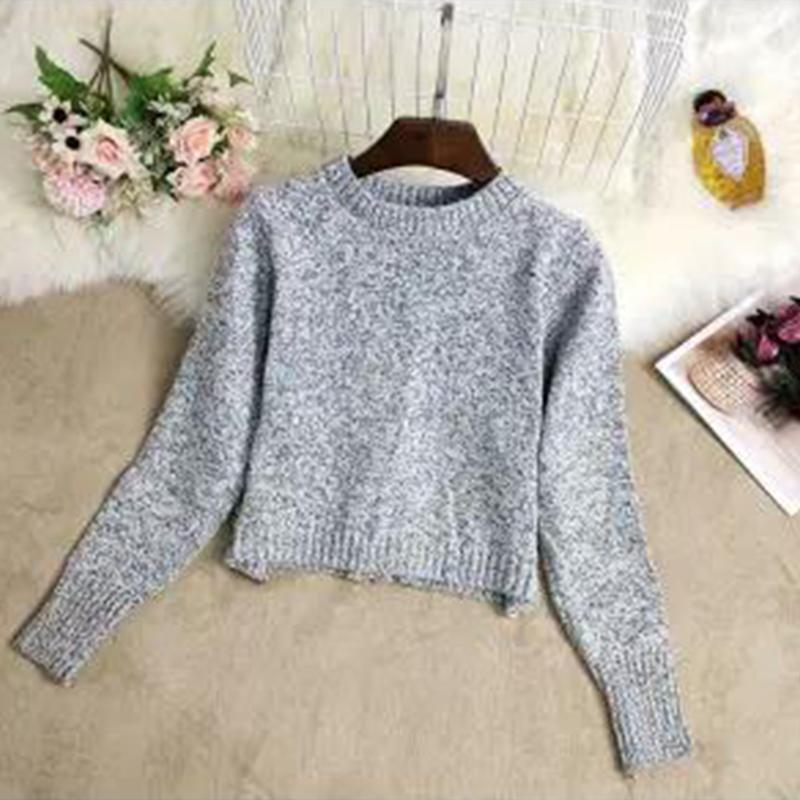 

Свитер женский с завязкой на талии, вязаный пуловер, джемпер, корейский модный короткий топ с круглым вырезом и длинными рукавами, женский дропшиппинг L серый