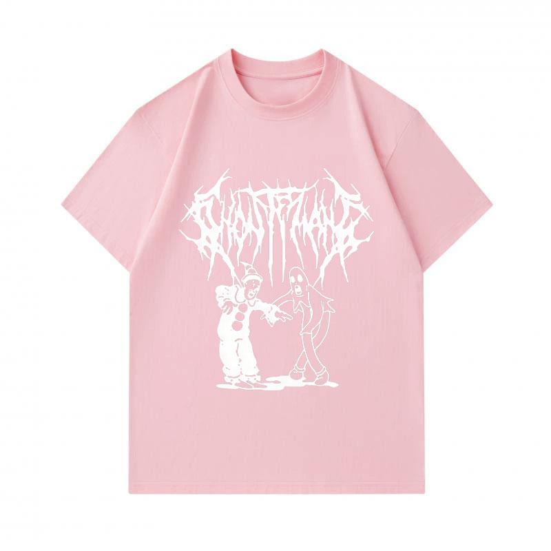 Men's 100% Cotton Crew Neck Short Sleeve T-Shirt, Spiky Black Metal Style Ghost Clown Skeleton Print Casual Streetwear Tee for Daily Wear