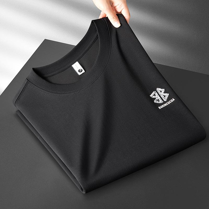 2026 Men s Trendy Loose Fit Letter Print Silk Cotton T-Shirt 2XL чёрный