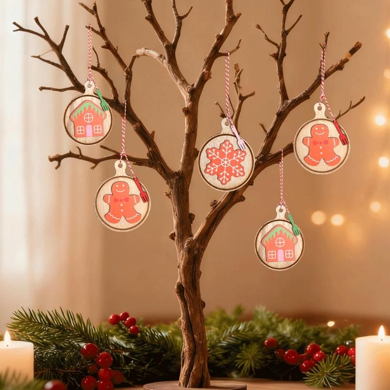 Handcrafted Wooden Holiday Cookie Decorations Safe For Kids Pet Nontoxic Paint Efficient Christmas Ornament