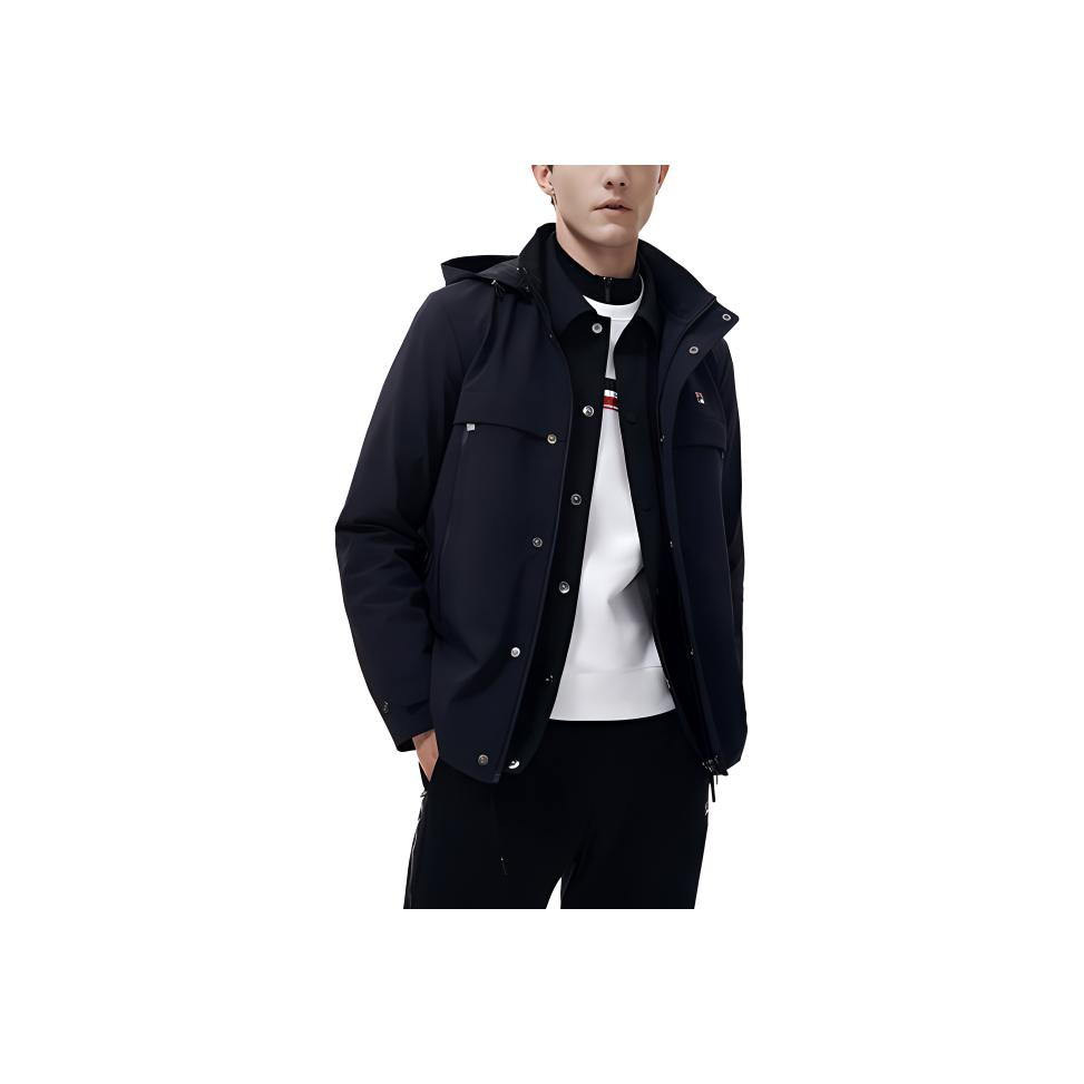 Fila Solid Color Logo Detachable Hood Long Sleeve Jacket Men Jackets Legendary-Blue F11M311507F-NV