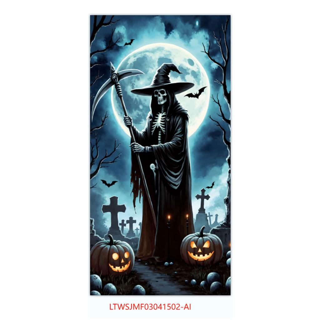 Halloween Horror Decoration Background Cloth, Haunted House Family Arrangement, Outdoor Door Curtain Hanging Cloth Vertical Poster