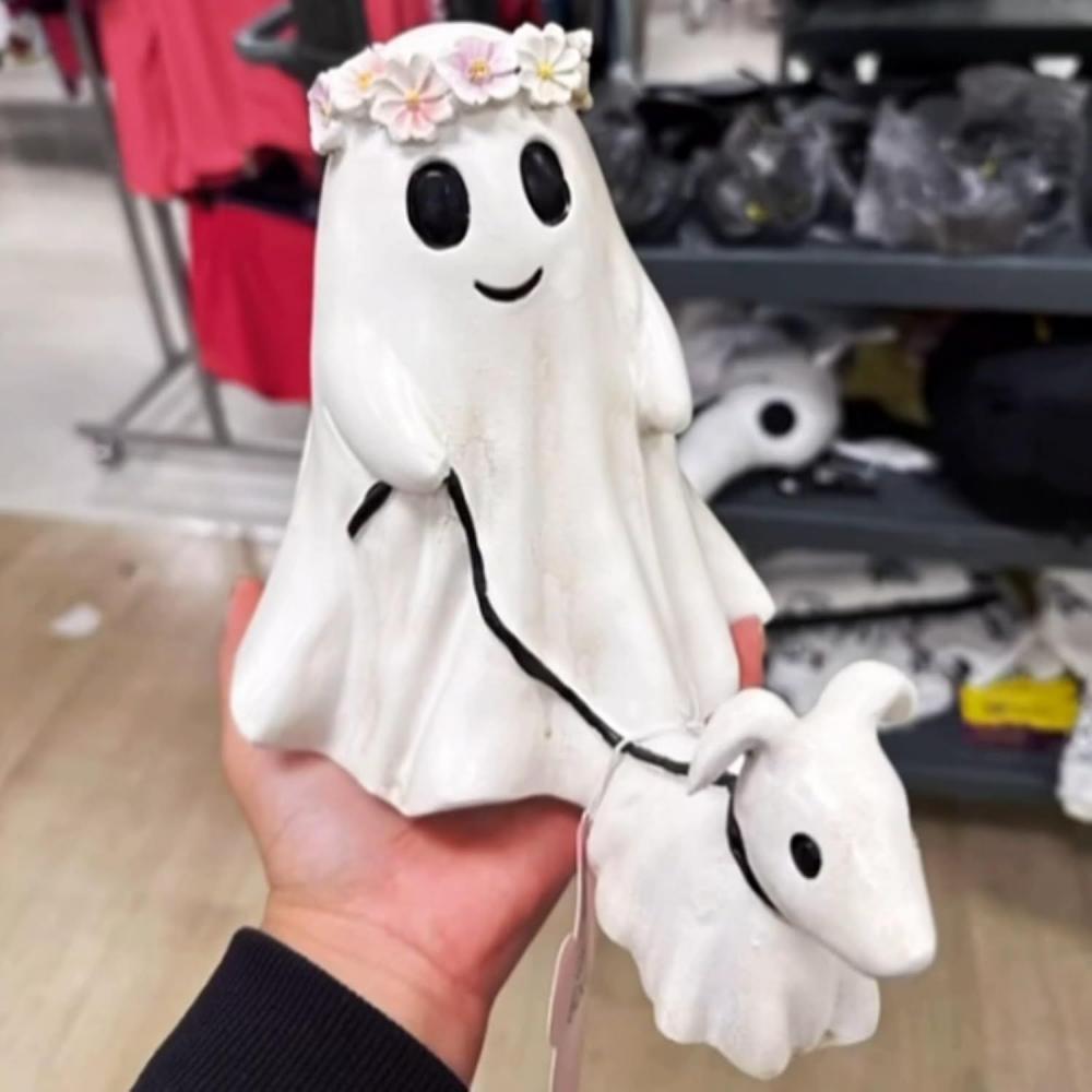 Halloween Ghost Walking Dog Statue Funny Ghost Walking His Ghost Dog Halloween Ghost Dog Statues Halloween Tabletop Decoration
