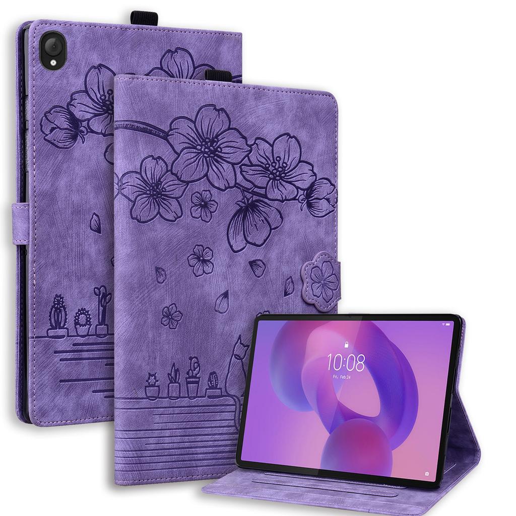 For Lenovo Tab K10C/Tab E10C Case Card Slots Leather Tablet Stand Folio Cover Flower Cat