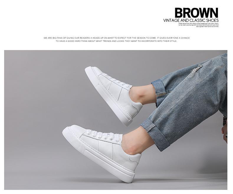 Men's Premium Thick-Soled White Cowhide Skate Shoes - Versatile Sport Casual Sneakers