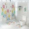 High Quality Small Fresh Shower Curtain Set White Flowers Printed Bathroom Curtains Set Anti Slip Rug Toilet Lid Cover Bath Mat