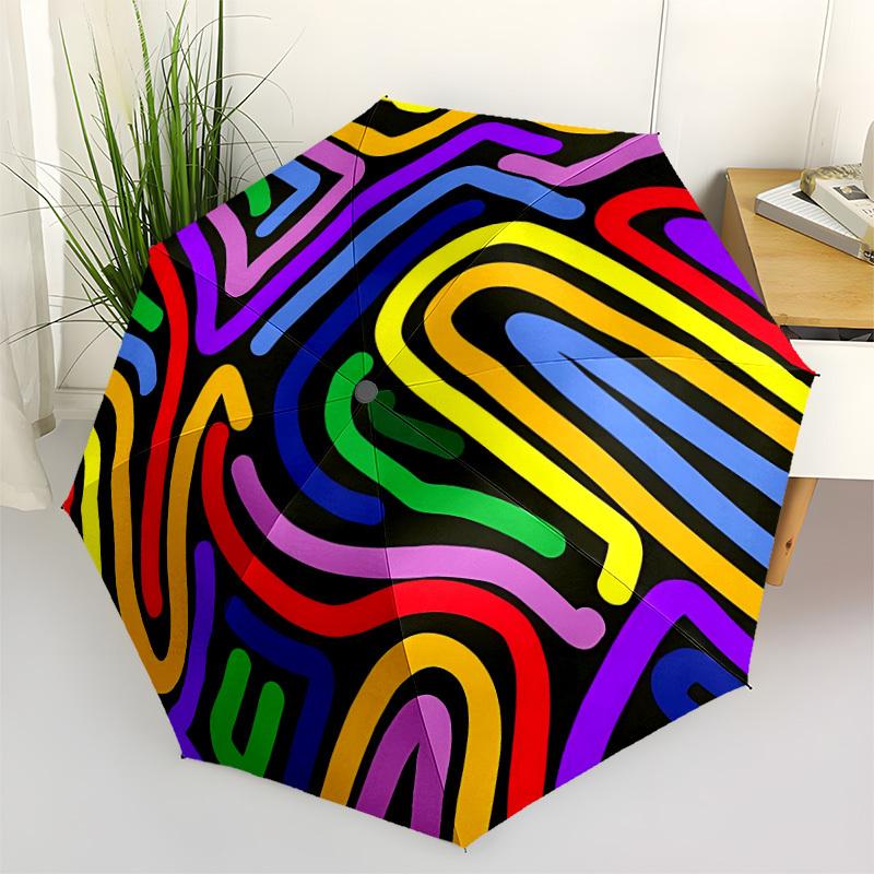 1pc Colorful Abstract Pattern Automatic Folding Umbrella, Portable & Foldable Design with 8 Ribs, Casual Outdoor Accessory yy250805084