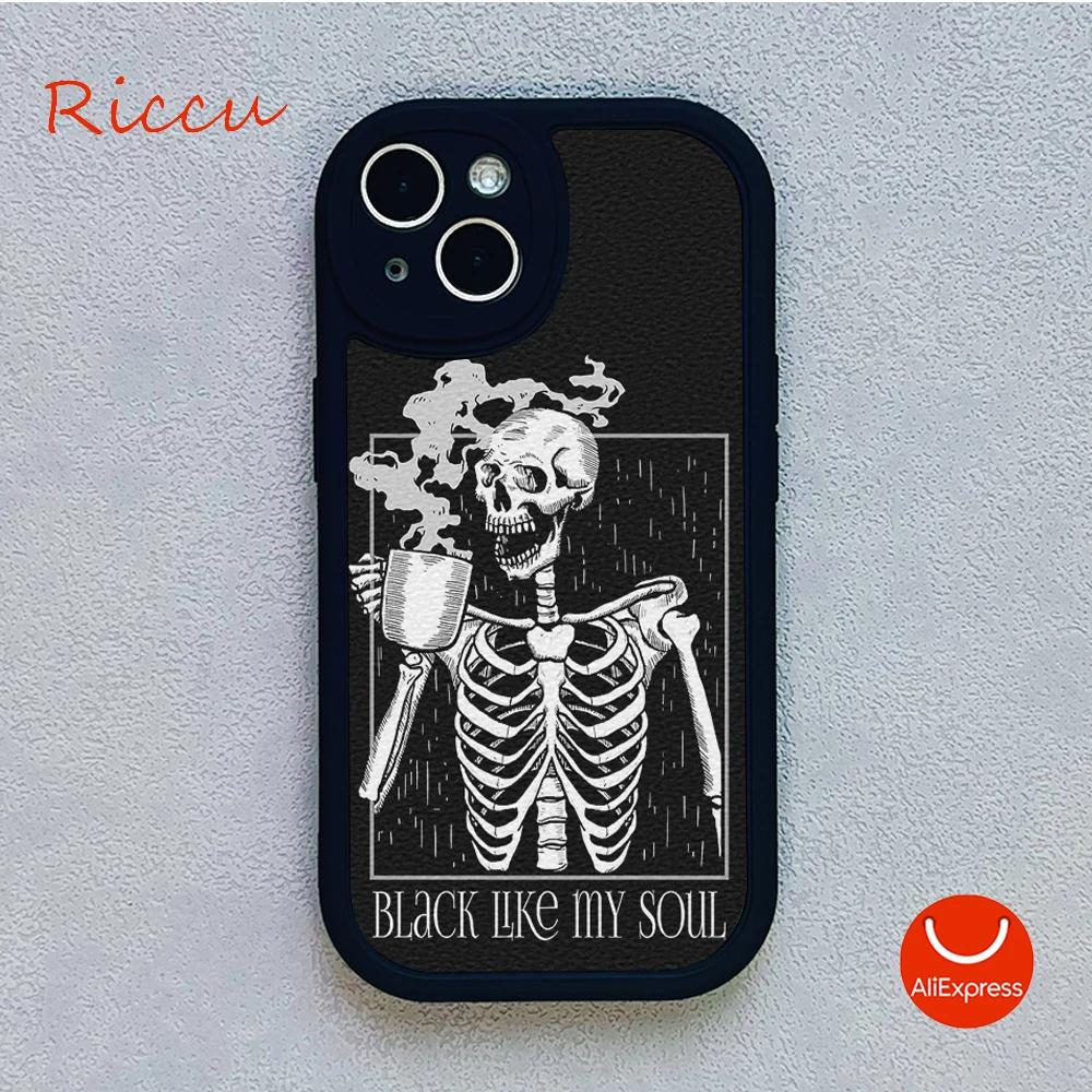 Grim Reaper Skull Skeleton Moblie Phone Case for Iphone 15 promax 12 13 pro 14 Pro  mini plus Lambskin Protective black Covers