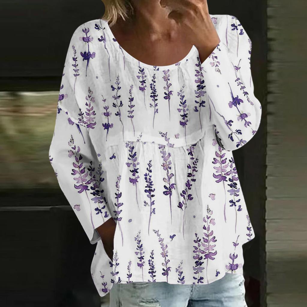 Damen Casual Mode Locker Rundhals Blumenmuster Langarm Oberteil