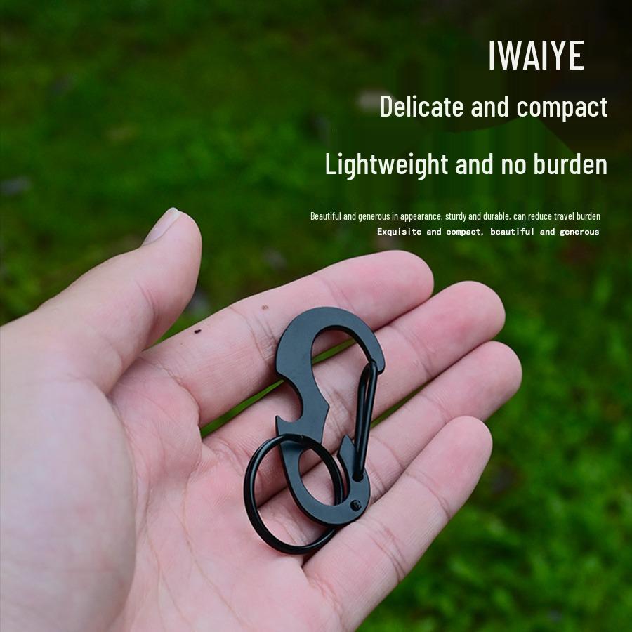 Outdoor D-Ring Carabiner: Stainless Steel Snap Hook, Multifunctional Bottle Opener, Spring Hook, Black Beetle Keychain.