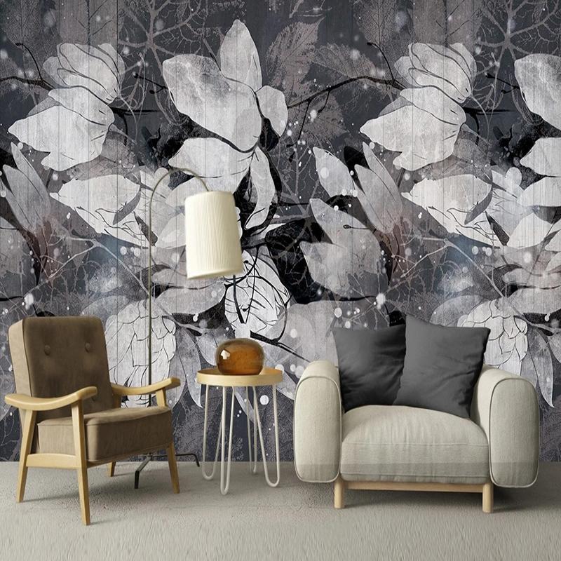 Wallpaper Modern Black Floral Watercolor Leaves Wall Mural Home Interior Decoration 3D Wall Paper