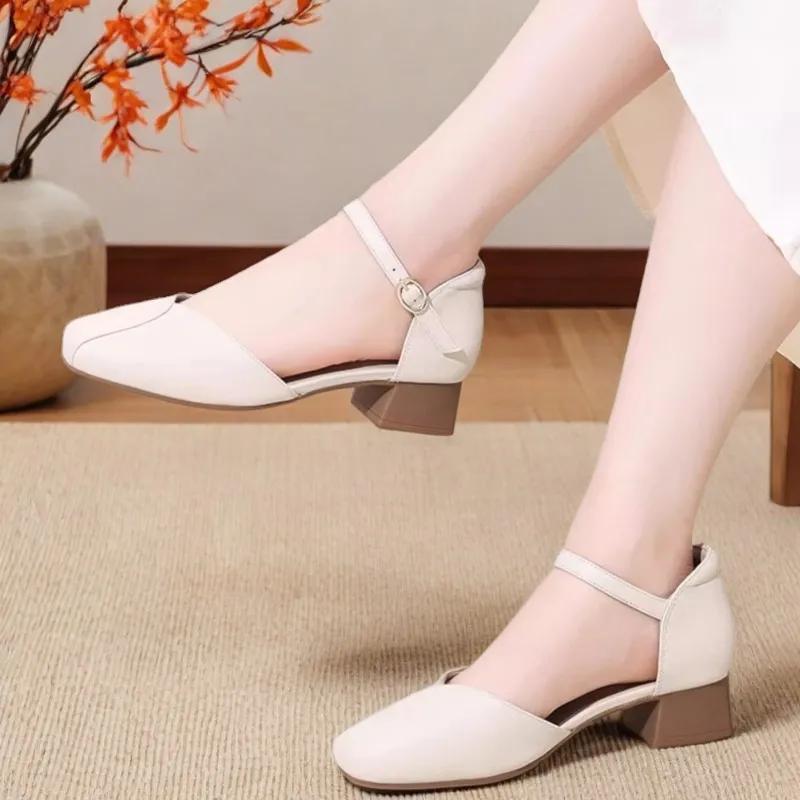 women fashion sweet beige buckle strap high quality office pumps lady casual brown spring summer heel shoes ab643