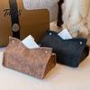 Space Saving Bedroom Storage Bag PU Leather Tissue Box Holder, with Snap Design, Portable Foldable Decorative Balcony Napkin Facial Paper Organizer