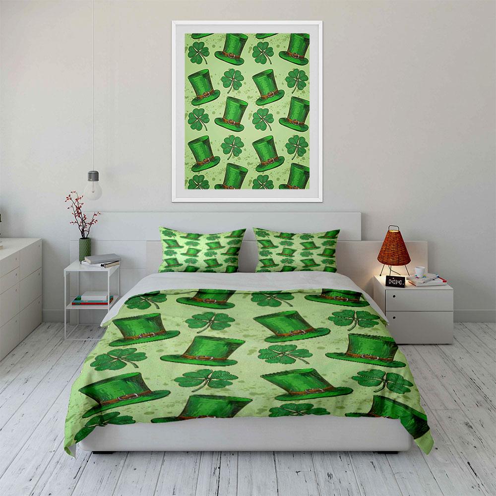 St. Patrick's Hat and Clover Set Bedding Duvet Cover Set Duvet Cover Pillowcases (1 * Duvet Cover 2 * Pillowcases, Without Duvet Insert)