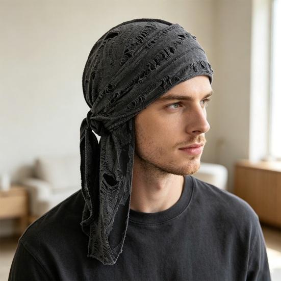 Cappello Pirata Traspirante, Fascia per la Testa Vintage con Strappi e Nastro Regolabile, Cappello Bandana in Tessuto Lavato Stile Streetwear per Uomini Donne