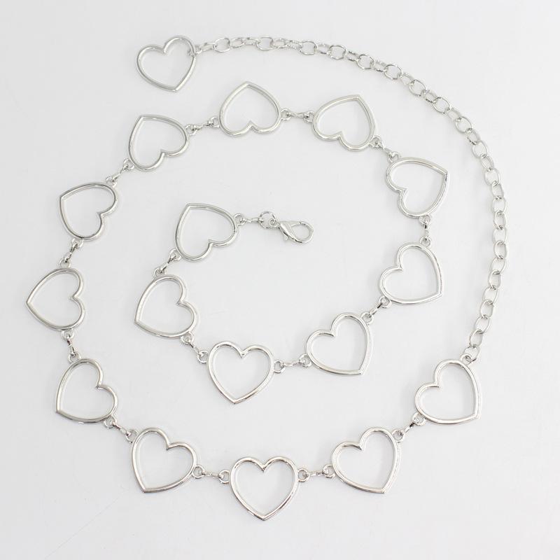 Ladies Gold Silver Love Decorative Belt Dress Metal Hook Waist Chain