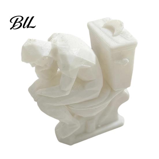 Smooth Line Figurine Thinker Figurine, Funny Man on Toilet Thinking Statue, 3D Small Decorative Statue Printed Novelty Bathroom Decoration for Office