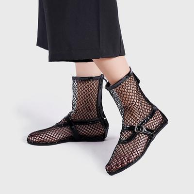 2025 Women's New Mesh Roman Boots Sexy Short Boots Women's New Black Single Shoes Flat Shoes