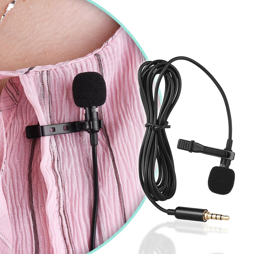 

Mini Portable Clip on Lapel Lavalier Condenser Mic Wired Microphone Compatible with iPhone iPad Android Smartphone DSLR Black