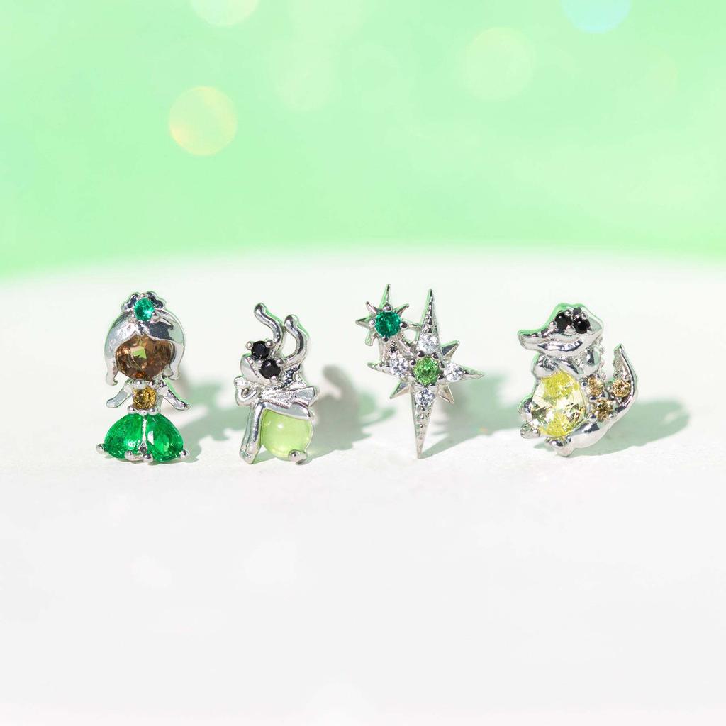 New Ins Cute Cartoon Princess Earrings Set For Women Girl Fashion Vintage Colorful Zircon Stud Earring Jewelry Gift