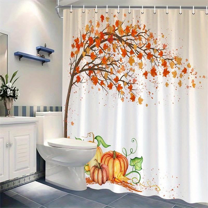 1 Vibrant Autumn Trees and Pumpkin Shower Curtain - Polyester Fabric Machine Washable Polyester Bathroom Decor