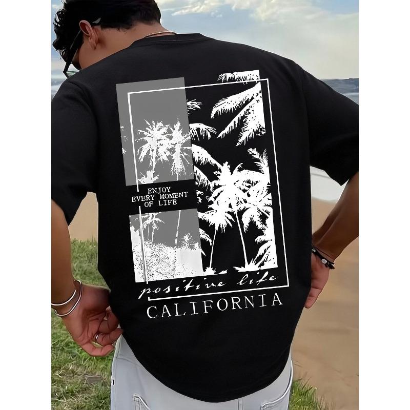 Men'S Soft Breathable Short Sleeve T-Shirt with Design And Enjoy Every Moment of Life Positive Life CALIFORNIA Text Print Summer Casual Daily Wear
