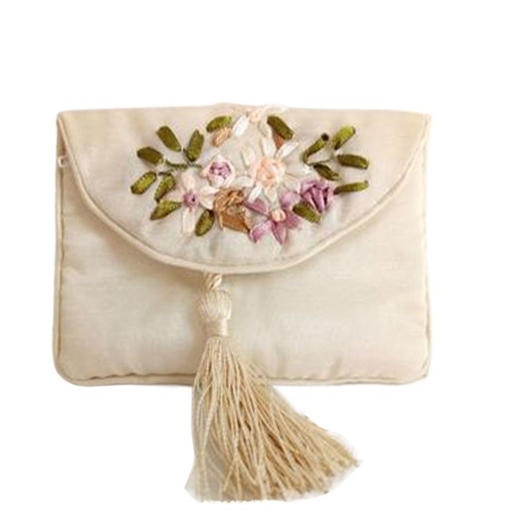 Embroidered Flower Women Tassels Handbags Retro Handmade Zipper National Small Bag Card Storage Ethnic Style Coin Purse