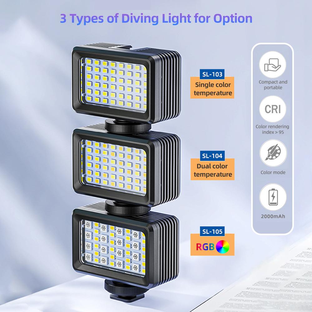 Waterproof Fill Light LED Diving Light 2700K-9000K Bi-color Temperature Mini LED Video Light Underwater 40M Built-in Battery for Underwater Photograp