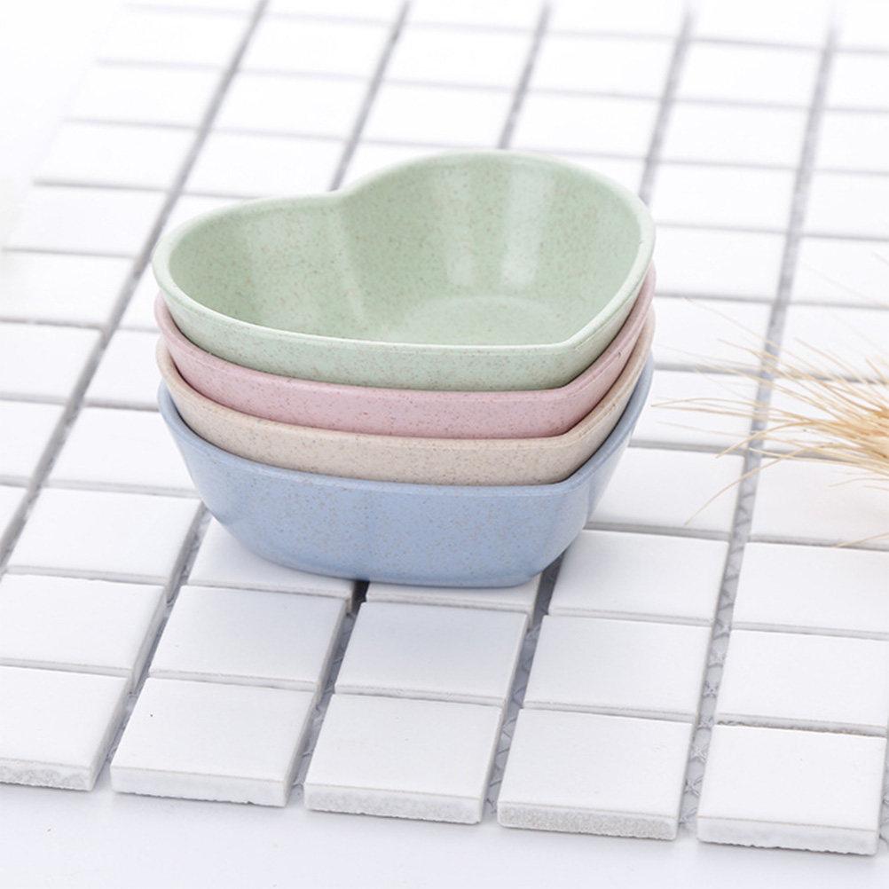 4Pcs Heart Shape Sauce Dishes Wheat Straw Condiment Bowls Mini Plates for Sauce Dipping Jam Sushi Paste Condiment Dish