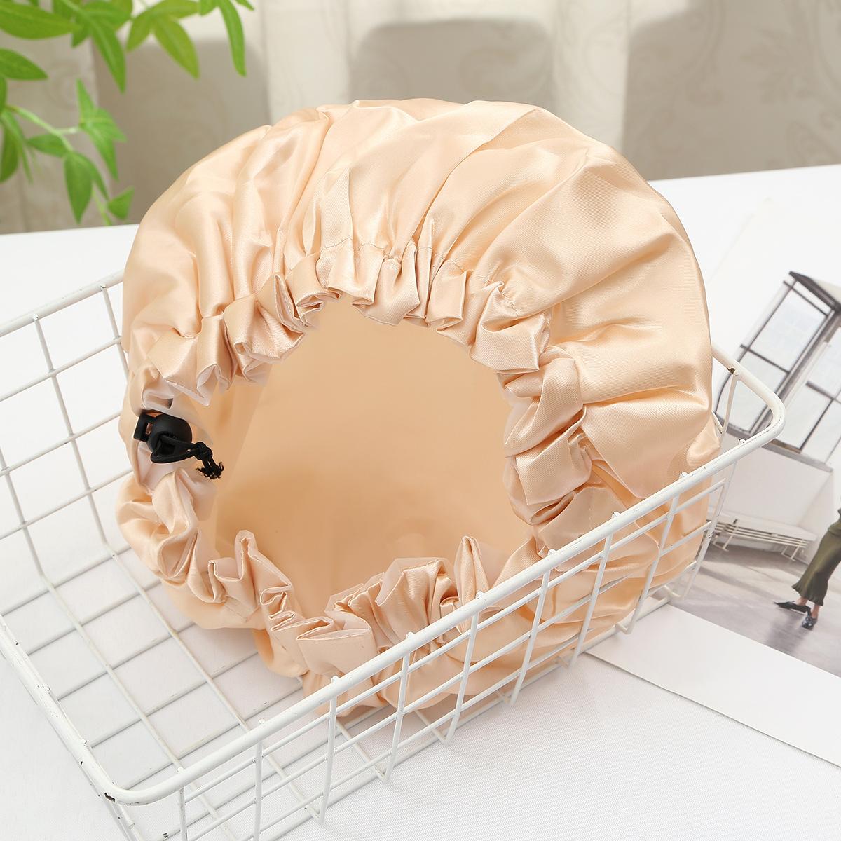 

Двухслойная шапочка для душа большого размера с регулируемой кулиской, из водонепроницаемого черного сатина + материала PEVA золотой