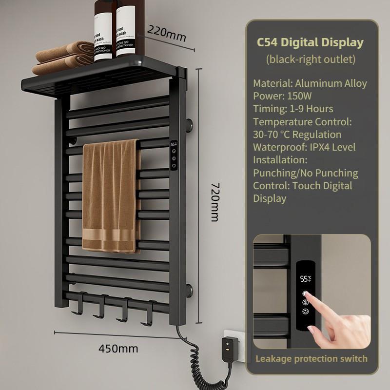 Bathroom Electric Heating Towel Aluminum Alloy Electric Towel Rack Bar Intelligent Constant Temperature Drying Towel Storage Rack