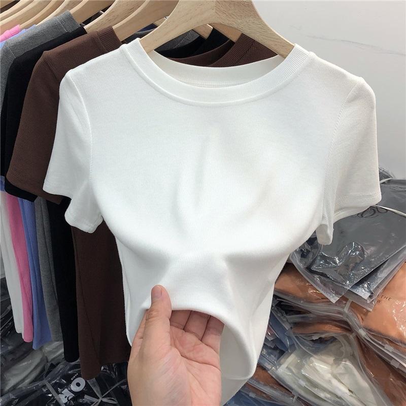 

Women s Slim Fit Crew Neck T-shirt Summer New Modal Stretch Short Sleeve Top Solid Color Basic Tee XXL